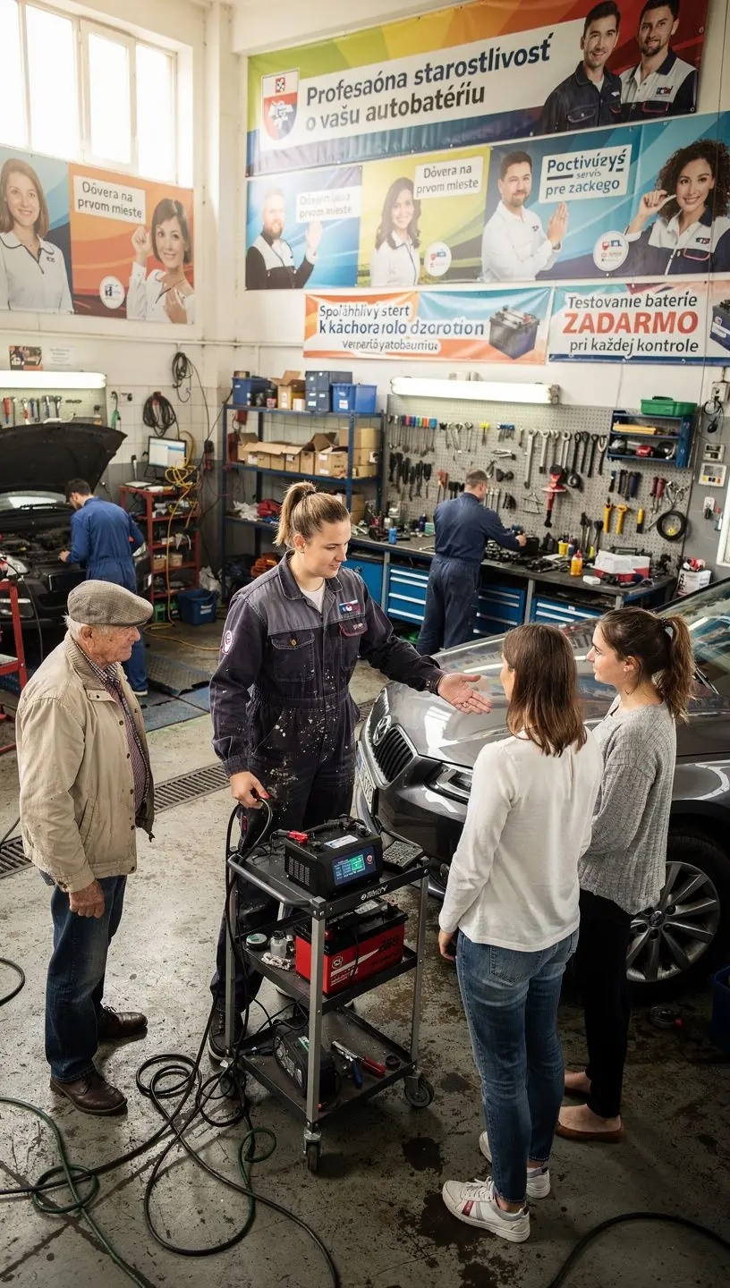 Automobil na zdviháku počas komplexnej kontroly elektrického systému a batérie.